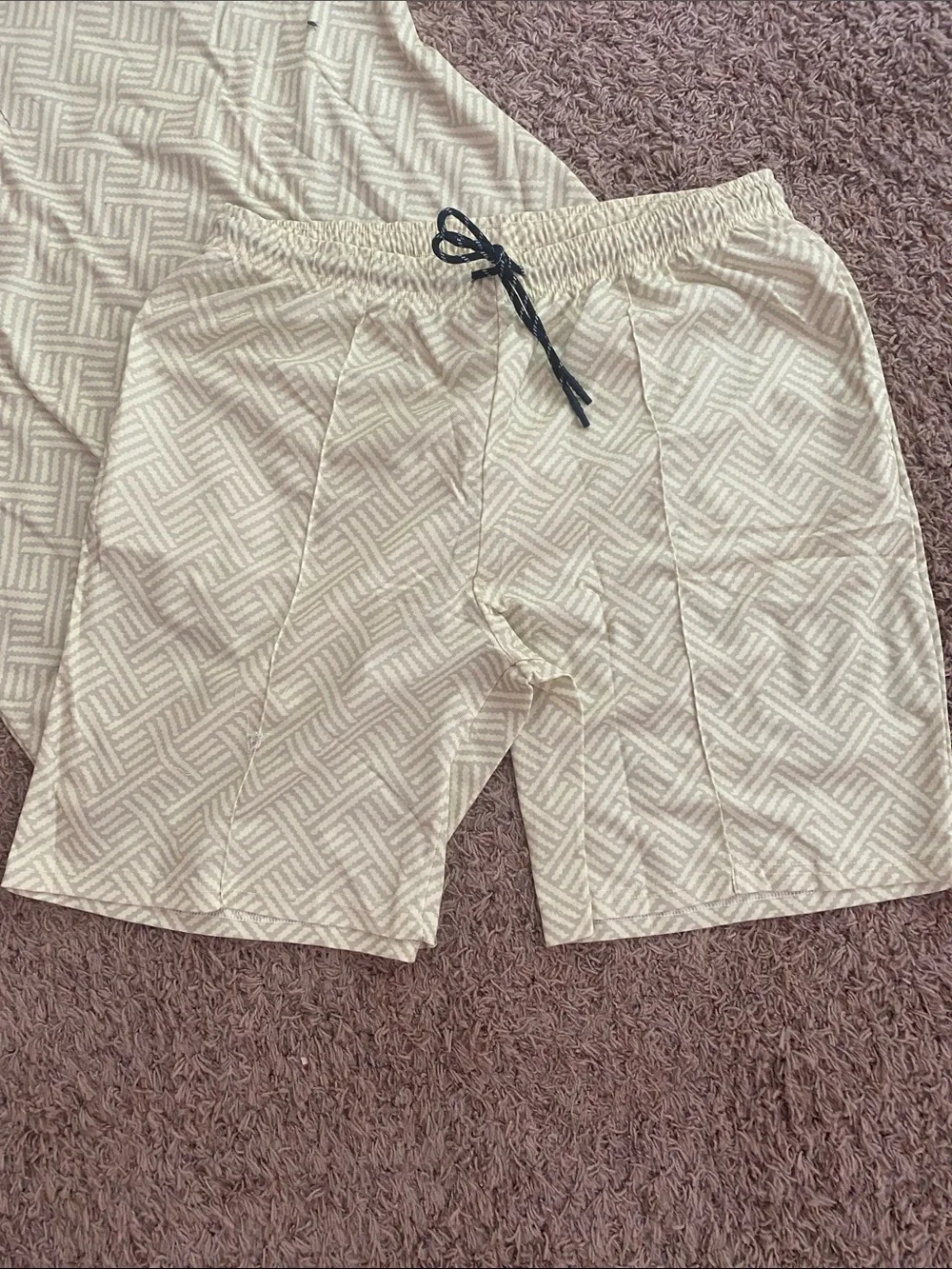 SIMHWRSS Men’s 2-Piece Short Set Light Yellow Geometric Polo Shorts 3XL